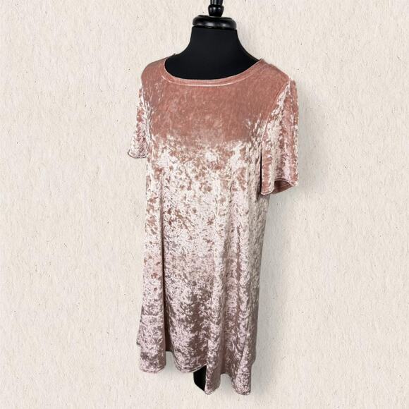POL Blush Pink Crushed Velvet Shift Dress Size Large – Y2K Retro Glam Holiday - Picture 4 of 8